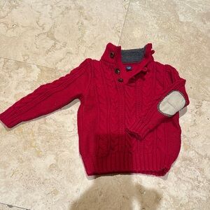 Red Cable Knit Sweater with Elbow Patch
